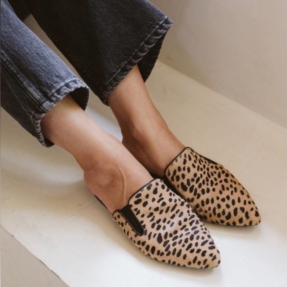Jenni Kayne Cheetah Pony Hair Mules Slides Shoes sz 37 $425